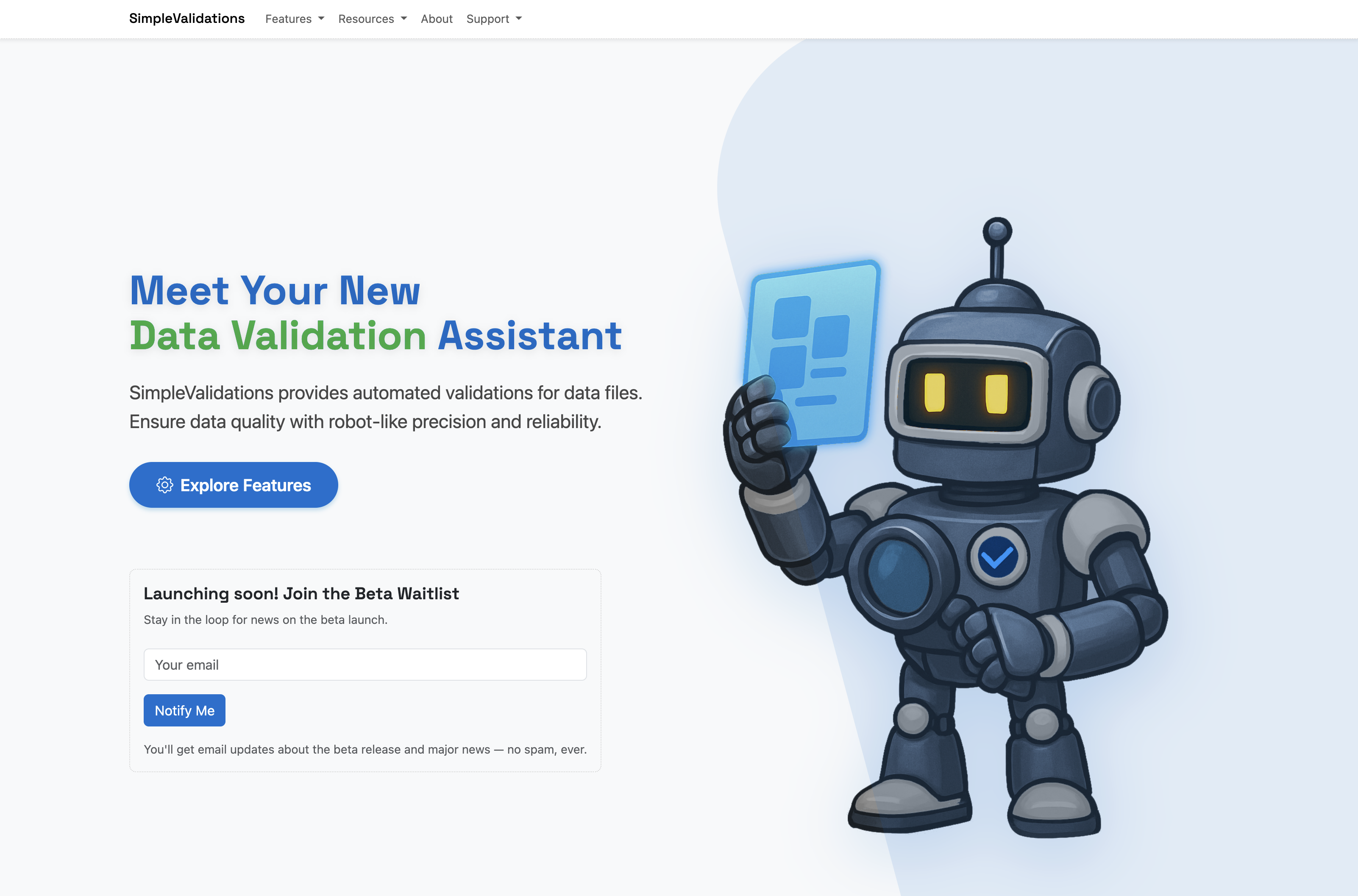 SimpleValidations website screencapture